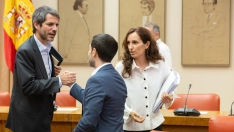 El ministro de Cultura, Ernest Urtasun, el ministro de Consumo y Derechos Sociales, Pablo Bustinduy, y la ministra de Sanidad, Mónica García. Eduardo Parra / Europa Press