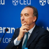 El magistrado del Tribunal Supremo Manuel Marchena durante la ponencia 'La participación ciudadana en la administración de justicia: acción popular y jurado', en el Real Centro Universitario Escorial - María Cristina. Mateo Lanzuela / Europa Press