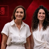 La actual portavoz socialista en Madrid, Reyes Maroto (i), junto a la candidata alternativa en las primarias, Enma López (d). Elaboración propia (Fotografía de EP)