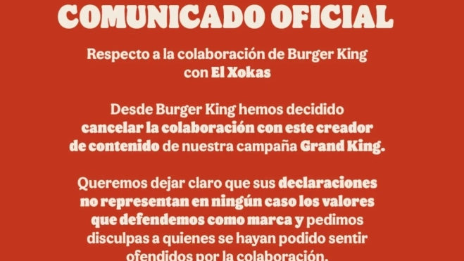 Official statement from Burger King on its social media. Source: Instagram Official statement from Burger King on its social media. Source: Instagram