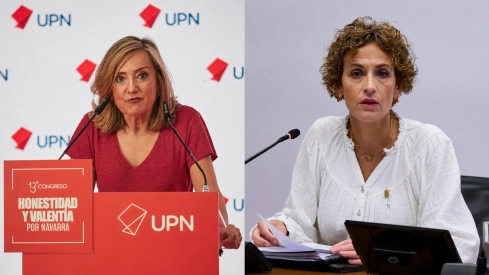 La presidenta de Unión del Pueblo Navarro (UPN), Cristina Ibarrola (i), y la presidenta del Gobierno de Navarra, María Chivite (d). Elaboración propia / Imágenes de Europa Press. La presidenta de Unión del Pueblo Navarro (UPN), Cristina Ibarrola (i), y la presidenta del Gobierno de Navarra, María Chivite (d). Elaboración propia / Imágenes de Europa Press.