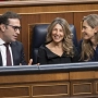 El vicepresidente primero y ministro de Economía, Comercio y Empresa, Carlos Cuerpo; la vicepresidenta segunda y ministra de Trabajo y Economía Social, Yolanda Díaz, y la vicepresidenta tercera y ministra para la Transición Ecológica y el Reto Demográfico, Sara Aagesen.  Alberto Ortega / Europa Press