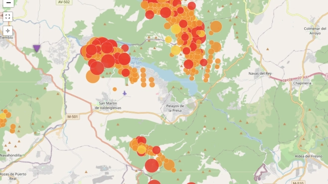 Situación del incendio que arrasa la Sierra Oeste de Madrid. Fuente: IncendiosEspaña.es
