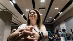 La exmilitante socialista Leire Díez durante una rueda de prensa. Foto de archivo: Carlos Luján / Europa Press