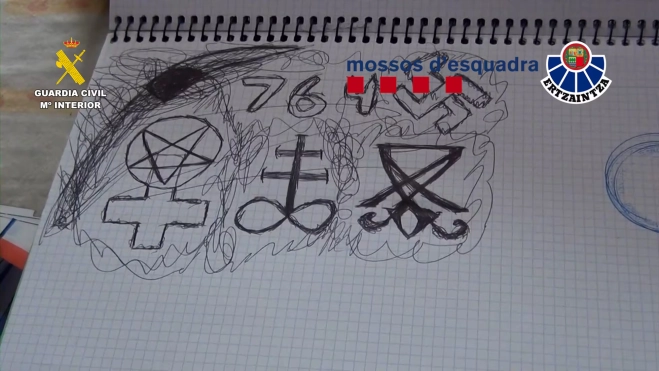 Symbolism of the ultra group 764 found during the search of the minor's home in Gipuzkoa. Source: Guardia Civil Symbolism of the ultra group 764 found during the search of the minor's home in Gipuzkoa. Source: Guardia Civil