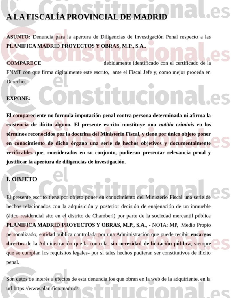Apertura de Diligencias de Investigación Penal a Planifica Madrid