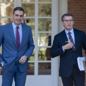 Sánchez y Feijóo en La Moncloa en abril de 2022 (Europa Press) Sánchez y Feijóo en La Moncloa en abril de 2022 (Europa Press)