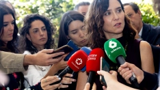 La presidenta de la Comunidad de Madrid, Isabel Díaz Ayuso, ofrece declaraciones a los medios. Foto de archivo: Eduardo Parra / Europa Press