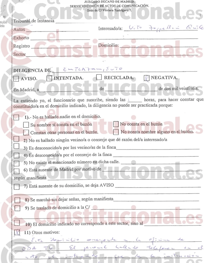 Notificación judicial Vito Quiles