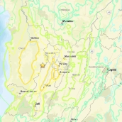 Un terremoto de magnitud 7,4 al noroeste de Colombia. Fuente: Shakemap PGA Contour USGS