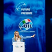 La presidenta del Consejo de Ministros de Italia, Giorgia Meloni, durante un Congreso. Foto de archivo: Gobierno de Italia