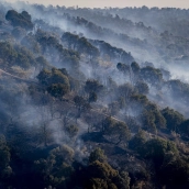 Vista del paisaje ardiendo, a 19 de agosto de 2026, en Aldea del Fresno, Madrid (España). A. Pérez Meca / Europa Press