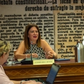 La exmilitante socialista Leire Díez durante su comparecencia en el Senado el pasado mes de septiembre. Foto de archivo: Senado