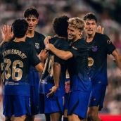 Los jugadores del FC Barcelona celebrando un gol en su victoria frente al Elche. (Fuente: FCBarcelona.es).