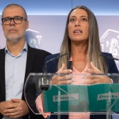 La portavoz de Junts en el Congreso, Miriam Nogueras, durante una rueda de prensa en el Congreso de los Diputados. Jesús Hellín/Europa Press.