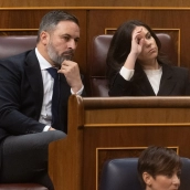 El líder de Vox, Santiago Abascal, y la portavoz de Vox en el Congreso, Pepa Millán.Eduardo Parra/Europa Press.