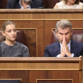 La portavoz del PP en el Congreso, Ester Muñoz, y el presidente del Partido Popular, Alberto Núñez Feijóo. Eduardo Parra / Europa Press