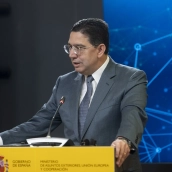 El ministro de Relaciones Exteriores de Marruecos, Nasser Bourita, el año pasado en una rueda de prensa junto a España. Foto de archivo: Alberto Ortega / Europa Press