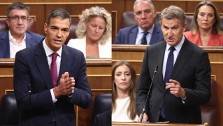 El presidente del Gobierno, Pedro Sánchez (i); y el líder del Partido Popular, Alberto Núñez Feijóo (d), en el Congreso de los Diputados. Elaboración propia (Imágenes de Europa Press)