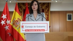 Ayuso, tras presidir su Consejo de Gobierno en San Sebastián de los Reyes.