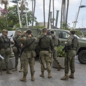 Militares patrullando el centro de la ciudad de Ceuta la semana pasada. Marcos Moreno / Europa Press