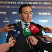 El ministro de Asuntos Exteriores, Unión Europea y Cooperación, José Manuel Albares, atiende a los medios. Eduardo Parra / Europa Press