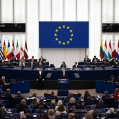 El primer ministro de Canadá, Mark Carney, esta mañana en el Parlamento Europeo. Fuente: @MarkJCarney en X
