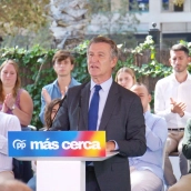 El presidente del Partido Popular, Alberto Núñez Feijóo, interviene en la Junta Directiva del PP de Melilla. Mohamed Belkasen / Europa Press