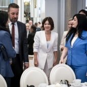 La ministra de Juventud e Infancia, Sira Rego, durante el polémico desayuno informativo de Nueva Economía Forum con Palestina. A. Pérez Meca / Europa Press