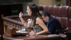 La secretaria general de Podemos, Ione Belarra, durante su intervención hoy en el Congreso de los Diputados. Jesús Hellín / Europa Press