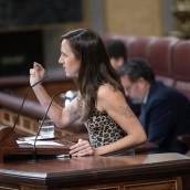 La secretaria general de Podemos, Ione Belarra, durante su intervención hoy en el Congreso de los Diputados. Jesús Hellín / Europa Press