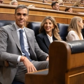 El presidente del Gobierno, Pedro Sánchez; la vicepresidenta segunda y ministra de Trabajo y Economía Social, Yolanda Díaz. Eduardo Parra / Europa Press