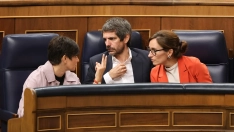 La ministra de Vivienda, Isabel Rodríguez, el ministro de Cultura, Ernest Urtasun, y la ministra de Sanidad, Mónica García. Marta Fernández / Europa Press