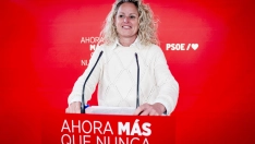 La portavoz de la Ejecutiva Federal del PSOE, Montse Mínguez, durante una rueda de prensa en la sede nacional del partido en Ferraz, a 16 de marzo de 2026, en Madrid (España). A. Pérez Meca / Europa Press.