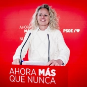 La portavoz de la Ejecutiva Federal del PSOE, Montse Mínguez, durante una rueda de prensa en la sede nacional del partido en Ferraz, a 16 de marzo de 2026, en Madrid (España). A. Pérez Meca / Europa Press.