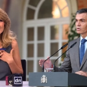 La tertuliana que considera que Pedro Sánchez "es hostiable" en Telemadrid; y el presidente del Gobierno, Pedro Sánchez (d). Elaboración propia (Imágenes de Telemadrid y Pool Moncloa)