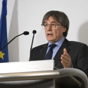 El presidente de Junts per Catalunya, Carles Puigdemont, realiza una declaración institucional, a 6 de octubre de 2026, en Waterloo (Bélgica). Belga / Europa Press.