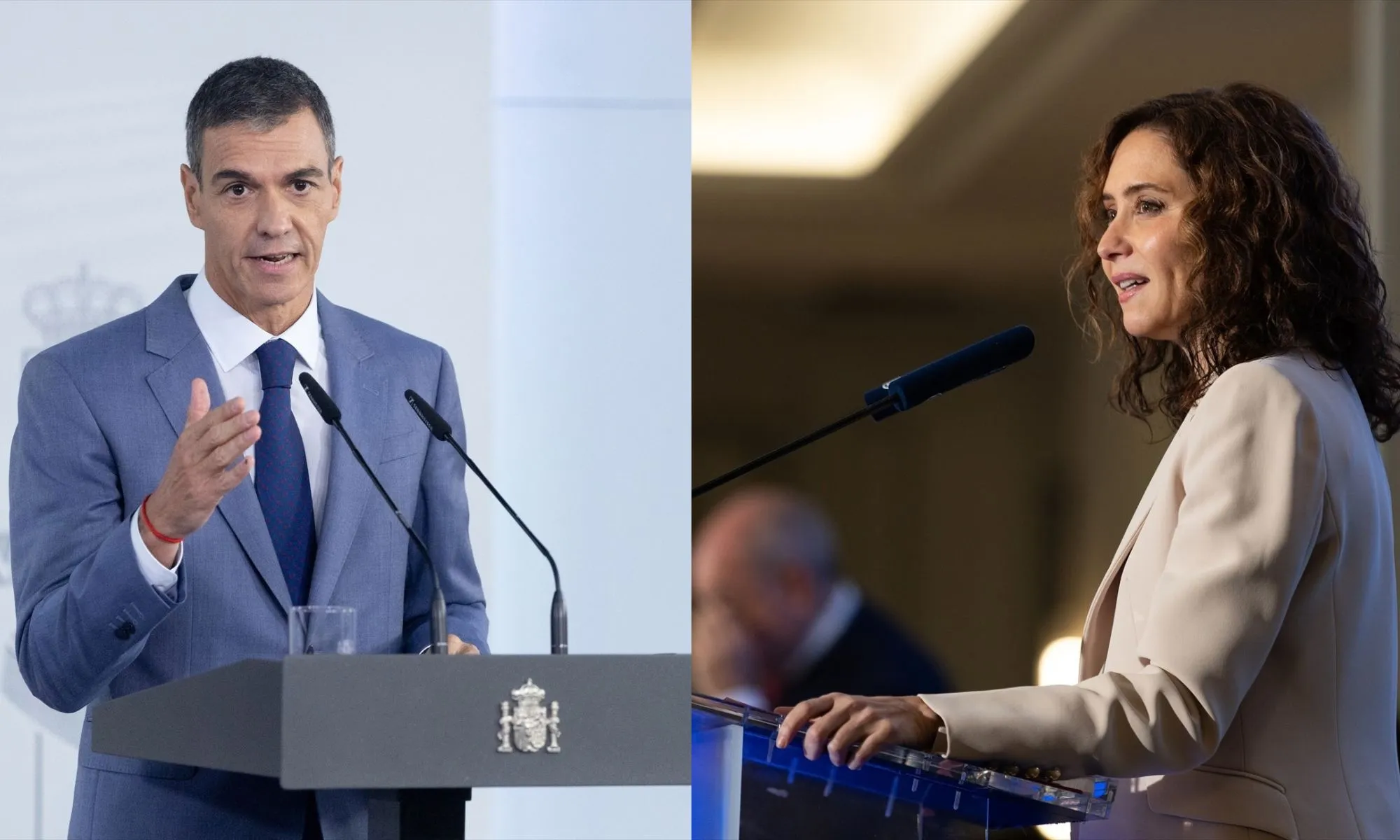 El presidente del Gobierno, Pedro Sánchez, y la presidenta de la Comunidad de Madrid, Isabel Díaz Ayuso. Elaboración propia. Imágenes Europa Press El presidente del Gobierno, Pedro Sánchez, y la presidenta de la Comunidad de Madrid, Isabel Díaz Ayuso. Elaboración propia. Imágenes Europa Press