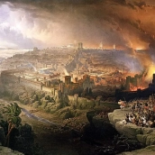 El sitio y la destrucción de Jerusalén por los romanos bajo el mando de Tito, David Roberts (1850). Fuente: Wikipedia