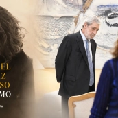 El libro de Isabel Díaz Ayuso, 'Íntimo' (i); y el jefe de gabinete de la presidenta de la Comunidad de Madrid, Miguel Ángel Rodríguez. Elaboración propia (Imágenes de Planeta y Europa Press)