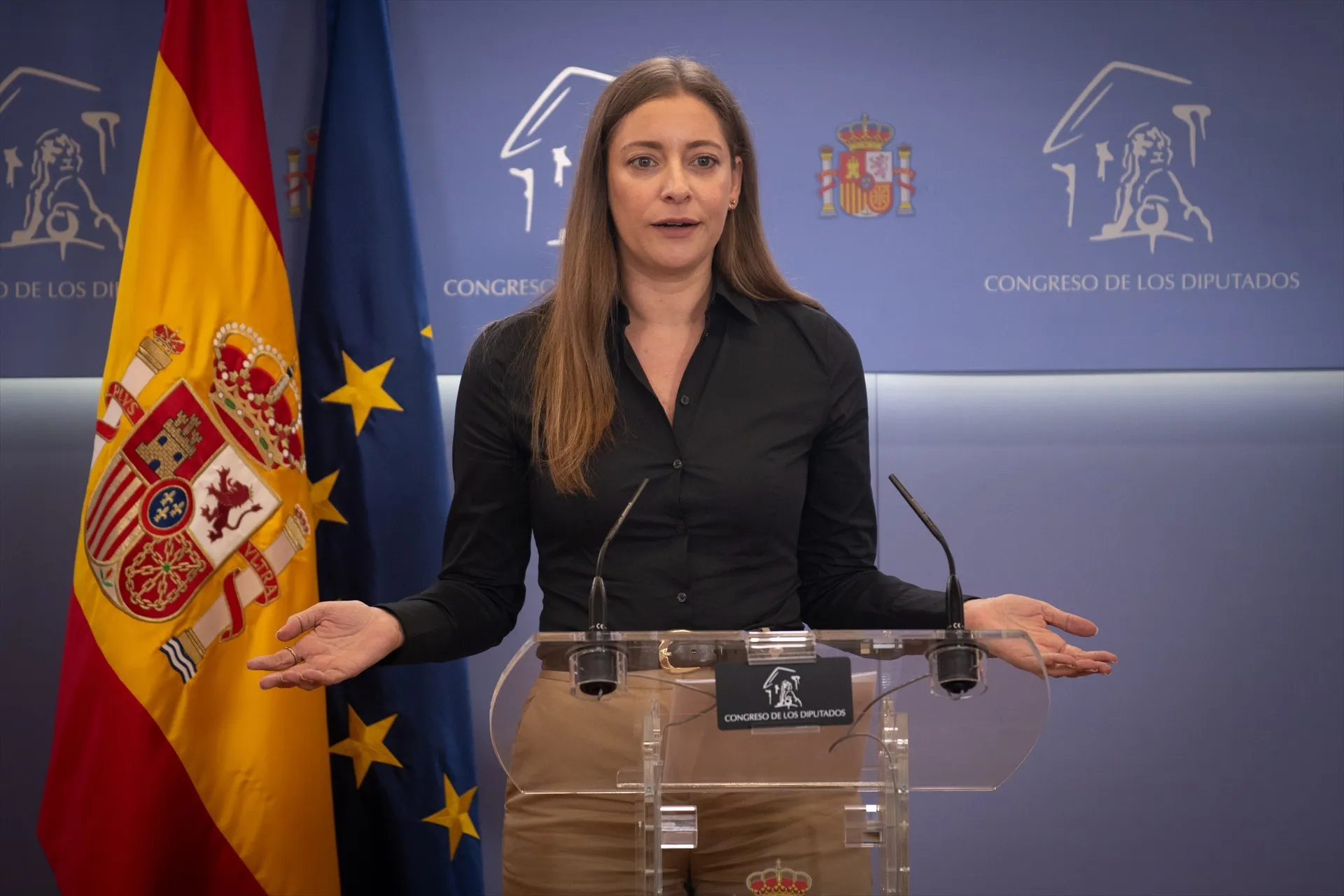 La portavoz del PP en el Congreso, Ester Muñoz, durante una rueda de prensa. Fernando Sánchez / Europa Press