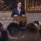 El president de la Generalitat Valenciana, Juanfran Pérez Llorca, durante el acto institucional del 9 d'Octubre. Rober Solsona / Europa Press