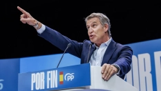 El presidente del Partido Popular, Alberto Núñez Feijóo, durante un acto de precampaña del Partido Popular (PP)