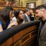 Ione Belarra e Irene Montero junto al portavoz de ERC en el Congreso, Gabriel Rufián
