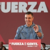 El secretario general del PSOE y presidente del Gobierno, Pedro Sánchez, durante un acto de precampaña del PSOE en Ponferrada