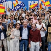 El alcalde de Madrid, José Luis Martínez-Almeida, el presidente del Partido Popular, Alberto Núñez Feijóo, y la presidenta de la Comunidad de Madrid, Isabel Díaz Ayuso. Carlos Luján / Europa Press