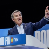El presidente del Partido Popular, Alberto Núñez Feijóo, durante un acto de precampaña. Carlos Luján / Europa Press