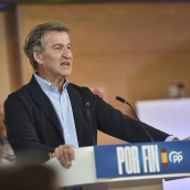 El presidente del Partido Popular, Alberto Núñez Feijóo, en un acto de precampaña en Huesca. Verónica Lacasa / Europa Press