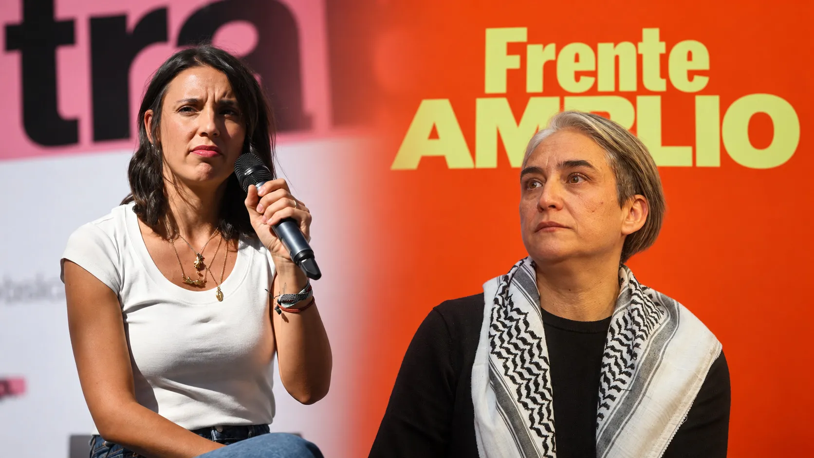 La eurodiputada y candidata de Podemos, Irene Montero (i); y la exalcaldesa de Barcelona y candidata propuesta por los partidos del Frente Amplio, Ada Colau (d). Elaboración propia (Imágenes de Podemos, Europa Press y Frente Amplio). La eurodiputada y candidata de Podemos, Irene Montero (i); y la exalcaldesa de Barcelona y candidata propuesta por los partidos del Frente Amplio, Ada Colau (d). Elaboración propia (Imágenes de Podemos, Europa Press y Frente Amplio).
