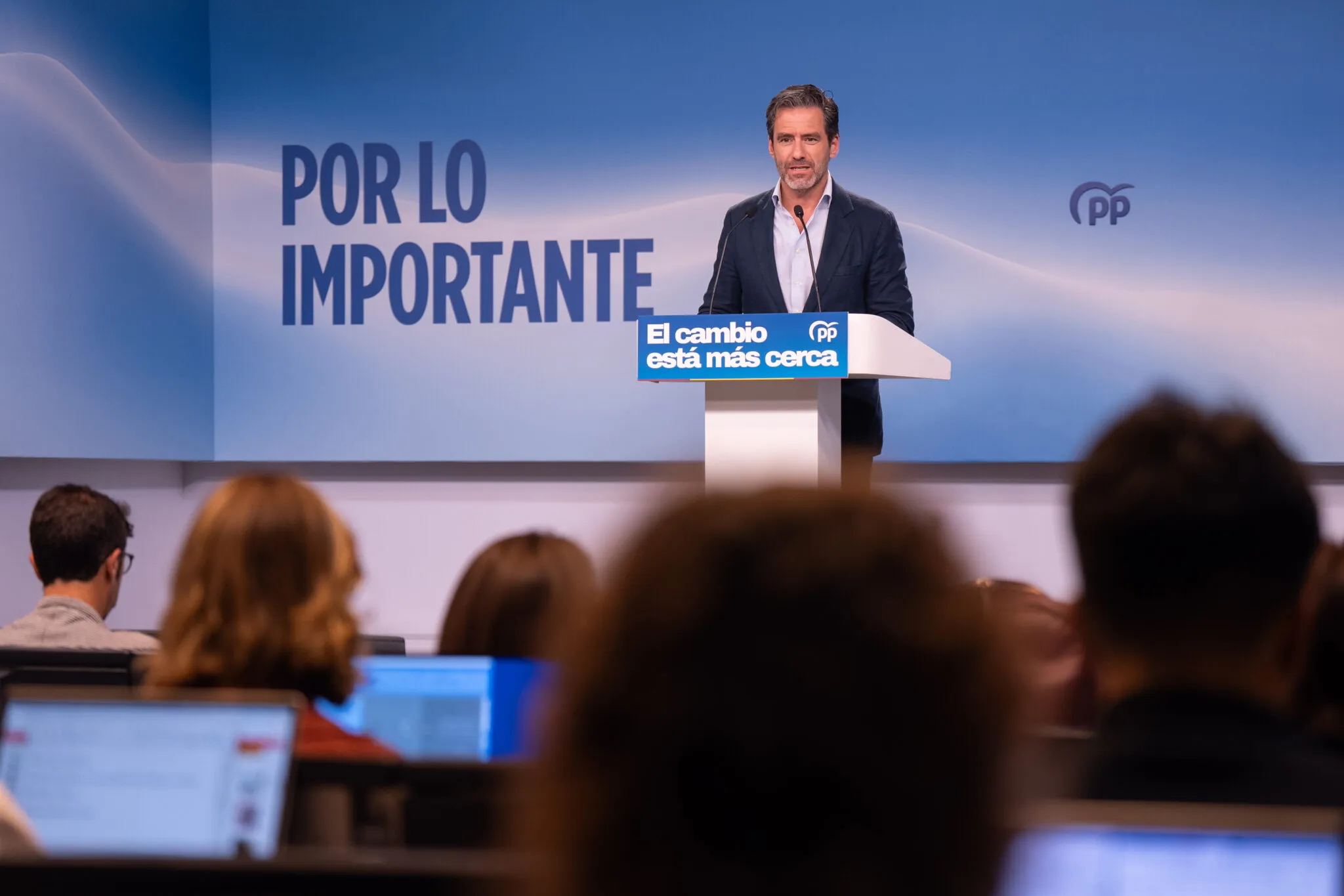 El portavoz nacional y vicesecretario de Cultura del PP, Borja Sémper, en rueda de prensa en Génova. Fuente: PP